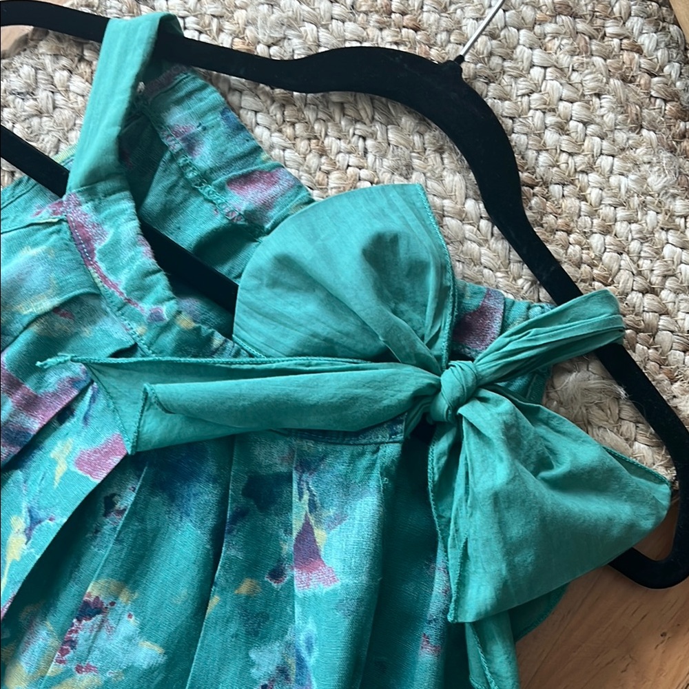 Green Floral Print Halter Dress with Bow - Picture 3 of 5